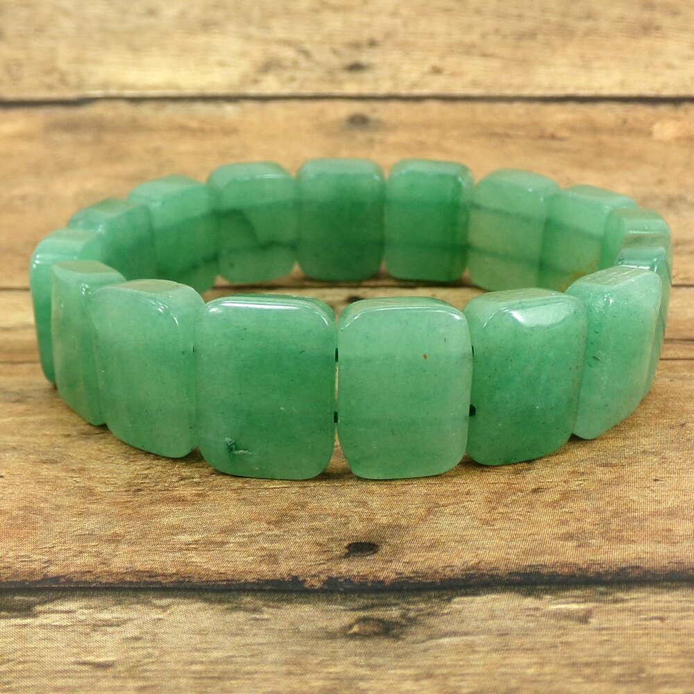 Green aventurine genuine stone stretch bracelet with rectangle cut stones